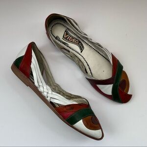 Vintage Video by LJ Simone Braided Leather Patchwork Boho Artsy Sandal Flats 7.5